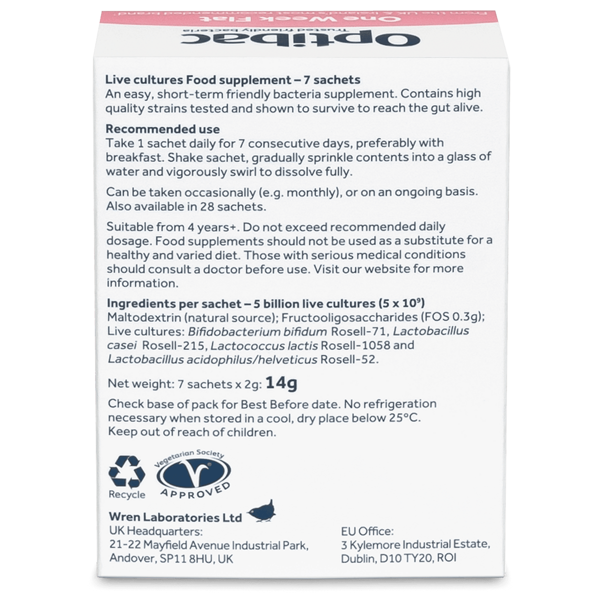 OptiBac One week flat 7 sachets - MicroBio Health