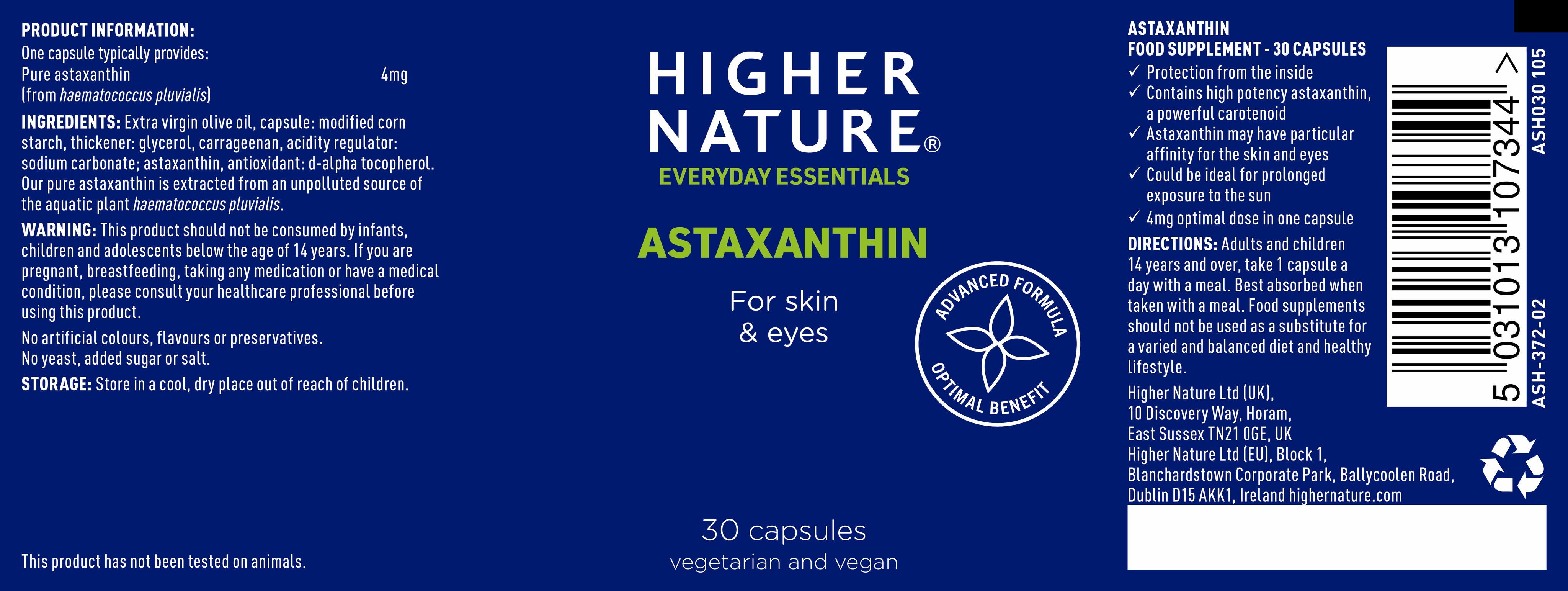 Higher Nature Astaxanthin Capsules 30 - MicroBio Health